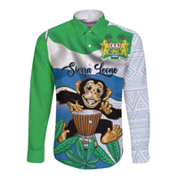 Personalised Sierra Leone Independence Day Long Sleeve Button Shirt Funny Chimpanzee With Drum