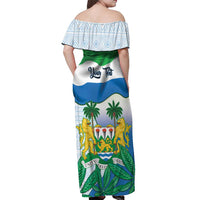 Personalised Sierra Leone Independence Day Off Shoulder Maxi Dress Funny Chimpanzee With Drum