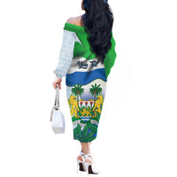 Personalised Sierra Leone Independence Day Off The Shoulder Long Sleeve Dress Funny Chimpanzee With Drum