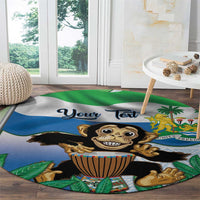 Personalised Sierra Leone Independence Day Round Carpet Funny Chimpanzee With Drum