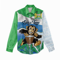 Personalised Sierra Leone Independence Day Women Casual Shirt Funny Chimpanzee With Drum