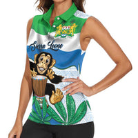 Personalised Sierra Leone Independence Day Women Sleeveless Polo Shirt Funny Chimpanzee With Drum
