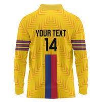 Custom Colombia Football Long Sleeve Polo Shirt Vamos Los Cafeteros