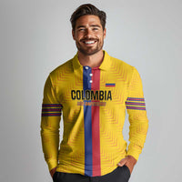 Custom Colombia Football Long Sleeve Polo Shirt Vamos Los Cafeteros