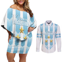 Custom Argentina Football Couples Matching Off Shoulder Short Dress and Long Sleeve Button Shirt Vamos La Albiceleste