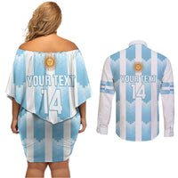 Custom Argentina Football Couples Matching Off Shoulder Short Dress and Long Sleeve Button Shirt Vamos La Albiceleste