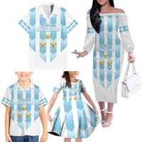 Custom Argentina Football Family Matching Off The Shoulder Long Sleeve Dress and Hawaiian Shirt Vamos La Albiceleste