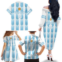 Custom Argentina Football Family Matching Off The Shoulder Long Sleeve Dress and Hawaiian Shirt Vamos La Albiceleste