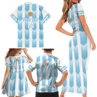 Custom Argentina Football Family Matching Short Sleeve Bodycon Dress and Hawaiian Shirt Vamos La Albiceleste
