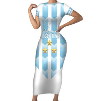 Custom Argentina Football Family Matching Short Sleeve Bodycon Dress and Hawaiian Shirt Vamos La Albiceleste