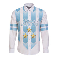 Custom Argentina Football Long Sleeve Button Shirt Vamos La Albiceleste