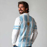 Custom Argentina Football Long Sleeve Polo Shirt Vamos La Albiceleste