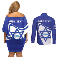 Personalised Israel Independence Day Couples Matching Off Shoulder Short Dress and Long Sleeve Button Shirt 2024 Yom Haatzmaut - Wonder Print Shop