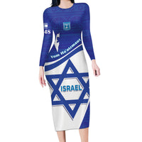 Personalised Israel Independence Day Long Sleeve Bodycon Dress 2024 Yom Haatzmaut - Wonder Print Shop