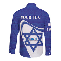 Personalised Israel Independence Day Long Sleeve Button Shirt 2024 Yom Haatzmaut - Wonder Print Shop