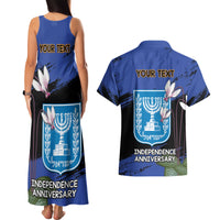Personalised Israel Independence Day Couples Matching Tank Maxi Dress and Hawaiian Shirt Menorah With Cyclamen Persicum Grunge - Wonder Print Shop