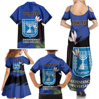 Personalised Israel Independence Day Family Matching Summer Maxi Dress and Hawaiian Shirt Menorah With Cyclamen Persicum Grunge - Wonder Print Shop