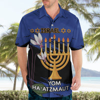 Personalised Israel Independence Day Hawaiian Shirt Menorah With Cyclamen Persicum Grunge - Wonder Print Shop