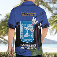 Personalised Israel Independence Day Hawaiian Shirt Menorah With Cyclamen Persicum Grunge - Wonder Print Shop