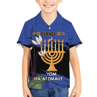 Personalised Israel Independence Day Kid Hawaiian Shirt Menorah With Cyclamen Persicum Grunge - Wonder Print Shop