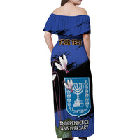 Personalised Israel Independence Day Off Shoulder Maxi Dress Menorah With Cyclamen Persicum Grunge - Wonder Print Shop