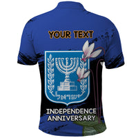Personalised Israel Independence Day Polo Shirt Menorah With Cyclamen Persicum Grunge - Wonder Print Shop