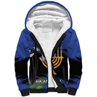 Personalised Israel Independence Day Sherpa Hoodie Menorah With Cyclamen Persicum Grunge - Wonder Print Shop