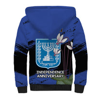 Personalised Israel Independence Day Sherpa Hoodie Menorah With Cyclamen Persicum Grunge - Wonder Print Shop