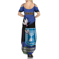Personalised Israel Independence Day Summer Maxi Dress Menorah With Cyclamen Persicum Grunge - Wonder Print Shop