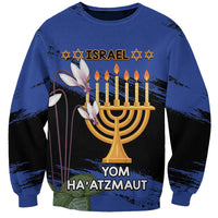 Personalised Israel Independence Day Sweatshirt Menorah With Cyclamen Persicum Grunge - Wonder Print Shop