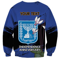 Personalised Israel Independence Day Sweatshirt Menorah With Cyclamen Persicum Grunge - Wonder Print Shop