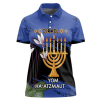 Personalised Israel Independence Day Women Polo Shirt Menorah With Cyclamen Persicum Grunge - Wonder Print Shop
