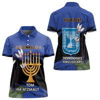 Personalised Israel Independence Day Women Polo Shirt Menorah With Cyclamen Persicum Grunge - Wonder Print Shop