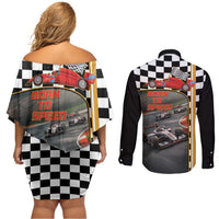 Racing Car 2025 Couples Matching Off Shoulder Short Dress and Long Sleeve Button Shirt Born To Speed