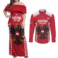Custom Austria Football Couples Matching Off Shoulder Maxi Dress and Long Sleeve Button Shirt Come On Das Team
