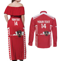Custom Austria Football Couples Matching Off Shoulder Maxi Dress and Long Sleeve Button Shirt Come On Das Team