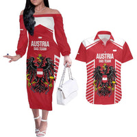 Custom Austria Football Couples Matching Off The Shoulder Long Sleeve Dress and Hawaiian Shirt Come On Das Team