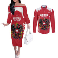 Custom Austria Football Couples Matching Off The Shoulder Long Sleeve Dress and Long Sleeve Button Shirt Come On Das Team