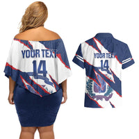 Custom Dominican Republic Football Couples Matching Off Shoulder Short Dress and Hawaiian Shirt Los Quisqueyanos Crack Style