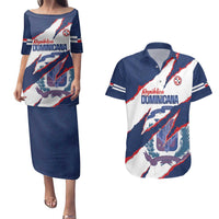 Custom Dominican Republic Football Couples Matching Puletasi and Hawaiian Shirt Los Quisqueyanos Crack Style