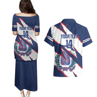 Custom Dominican Republic Football Couples Matching Puletasi and Hawaiian Shirt Los Quisqueyanos Crack Style