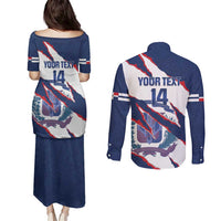 Custom Dominican Republic Football Couples Matching Puletasi and Long Sleeve Button Shirt Los Quisqueyanos Crack Style