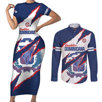Custom Dominican Republic Football Couples Matching Short Sleeve Bodycon Dress and Long Sleeve Button Shirt Los Quisqueyanos Crack Style