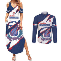 Custom Dominican Republic Football Couples Matching Summer Maxi Dress and Long Sleeve Button Shirt Los Quisqueyanos Crack Style