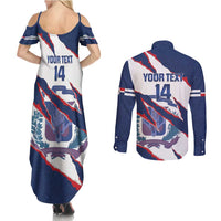 Custom Dominican Republic Football Couples Matching Summer Maxi Dress and Long Sleeve Button Shirt Los Quisqueyanos Crack Style