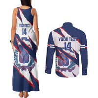 Custom Dominican Republic Football Couples Matching Tank Maxi Dress and Long Sleeve Button Shirt Los Quisqueyanos Crack Style