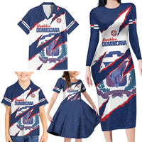 Custom Dominican Republic Football Family Matching Long Sleeve Bodycon Dress and Hawaiian Shirt Los Quisqueyanos Crack Style