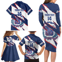 Custom Dominican Republic Football Family Matching Long Sleeve Bodycon Dress and Hawaiian Shirt Los Quisqueyanos Crack Style