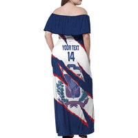 Custom Dominican Republic Football Family Matching Off Shoulder Maxi Dress and Hawaiian Shirt Los Quisqueyanos Crack Style