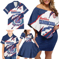 Custom Dominican Republic Football Family Matching Off Shoulder Short Dress and Hawaiian Shirt Los Quisqueyanos Crack Style